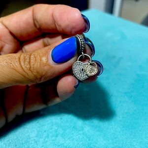 Pandora dangle double heart silver and gold with rainstones